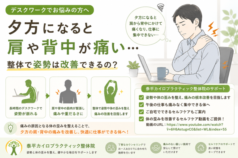 デスクワークで夕方に肩や背中が痛い…整体で姿勢と痛みは改善できる？